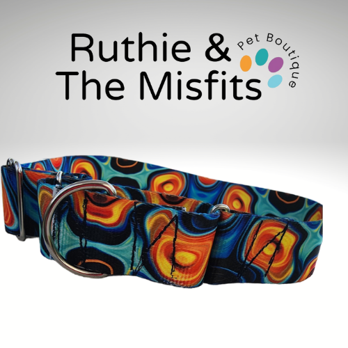 Martingale Collar- 1.5 inch wide- Blue/Orange Geode