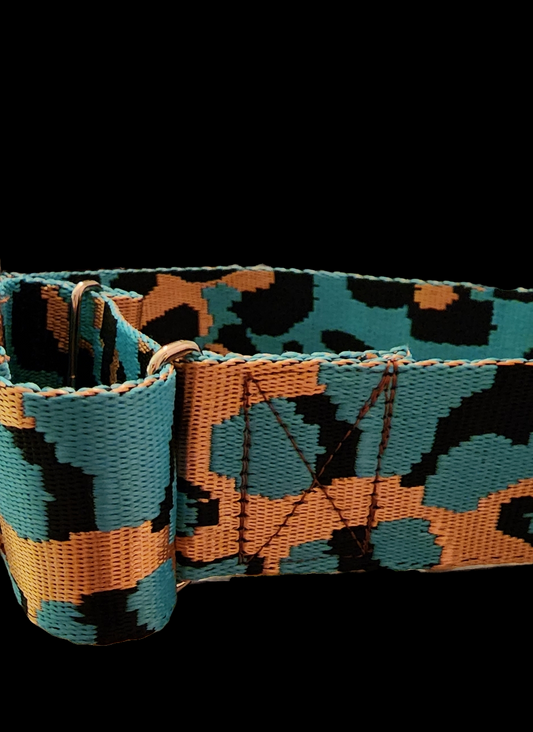 Teal and Gold Leopard- 1.5 inch Wide-Martingale Collar- No Slip- Safety Collar