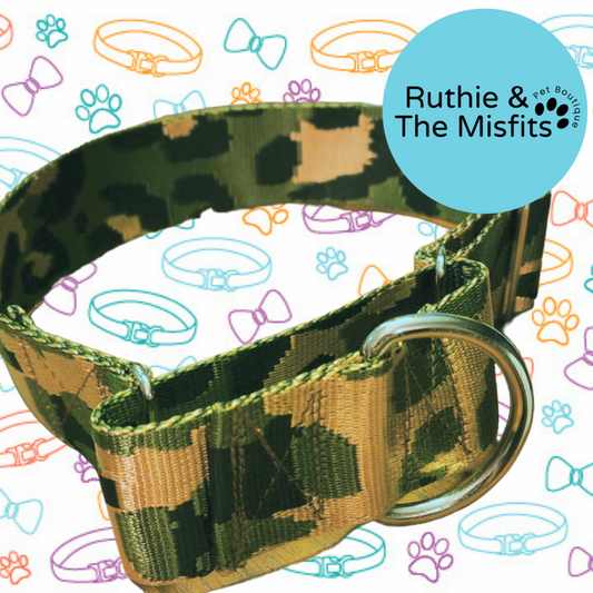 Green and Gold Camouflage Martingale Collar- 1.5 inch Wide- No Slip- Safety Collar