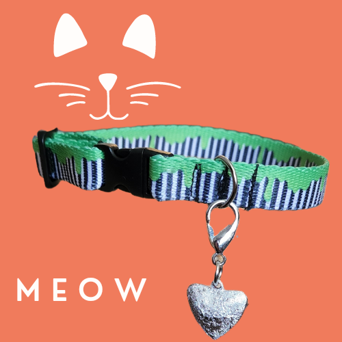Cat Collar with a Heart Shaped Bell- Green Paint