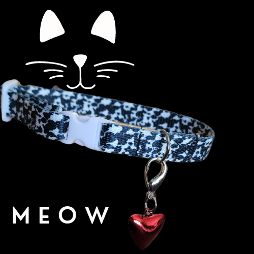 Cat Collar with a Heart Shaped Bell-Cow Print