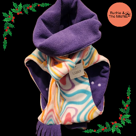 Fleece Reversible Jacket with matching scarf- Pastel Swirls/ Pink (One purple in stock,large)