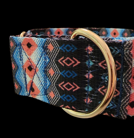 Blue and Terracotta Geometric Print- 1.5 inch Wide- Martingale Collar- No Slip- Safety Collar
